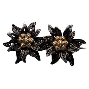 Antique 800 Coin Silver & Gold Plated Double Flower Brooch Victorian Small Pin